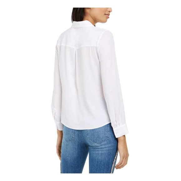 INC Womens White Gathered Front Long Sleeve Collared Top - Small - NWT - Picture 2 of 3